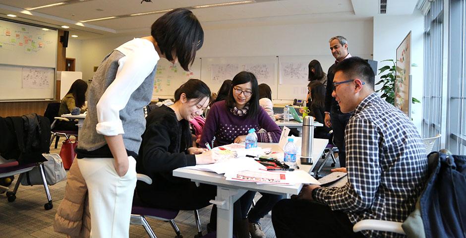 The first-ever DBS Digital Express Challenge at NYU Shanghai provides participants with Design Thinking and Lean Startup methodology training. January 22, 2015. (Photo by Tina Xu)