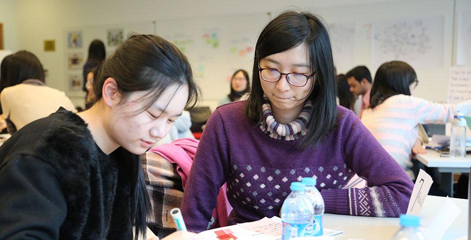 The first-ever DBS Digital Express Challenge at NYU Shanghai provides participants with Design Thinking and Lean Startup methodology training. January 22, 2015. (Photo by Tina Xu)