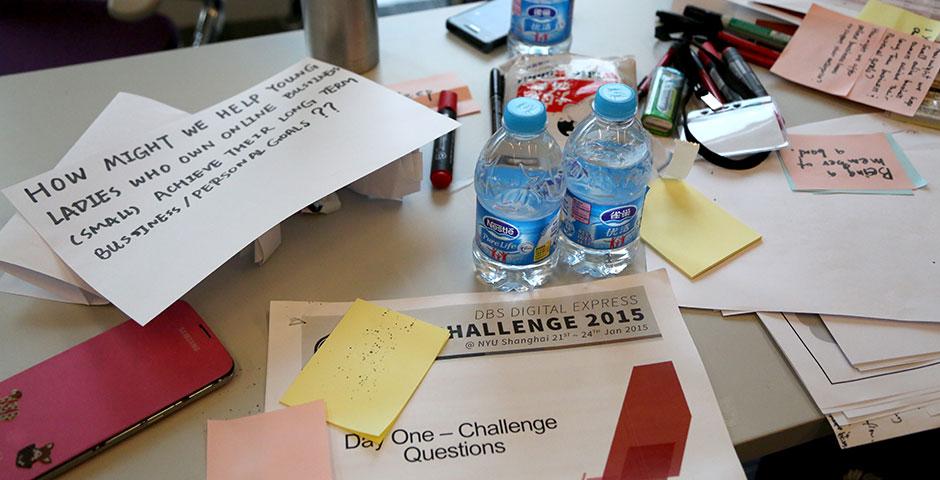 The first-ever DBS Digital Express Challenge at NYU Shanghai provides participants with Design Thinking and Lean Startup methodology training. January 22, 2015. (Photo by Tina Xu)