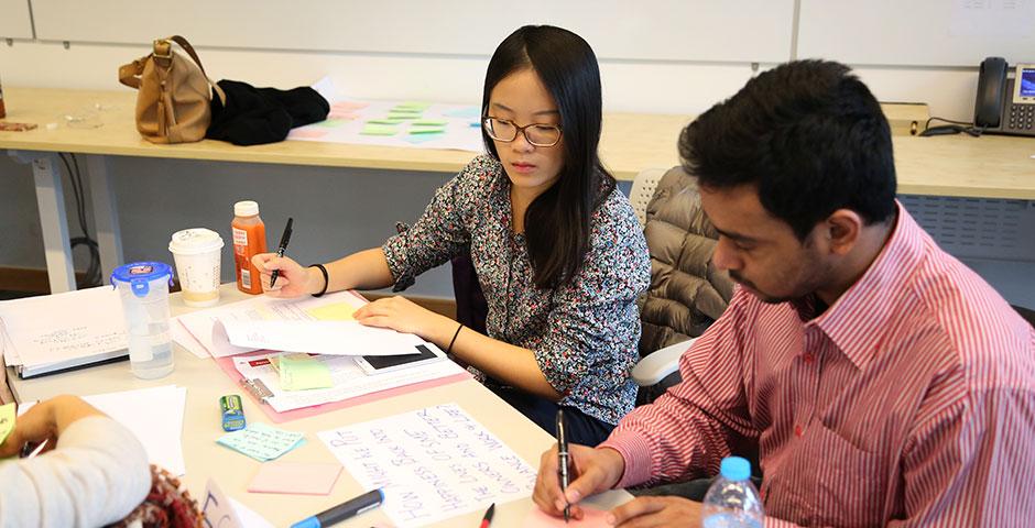 The first-ever DBS Digital Express Challenge at NYU Shanghai provides participants with Design Thinking and Lean Startup methodology training. January 22, 2015. (Photo by Tina Xu)