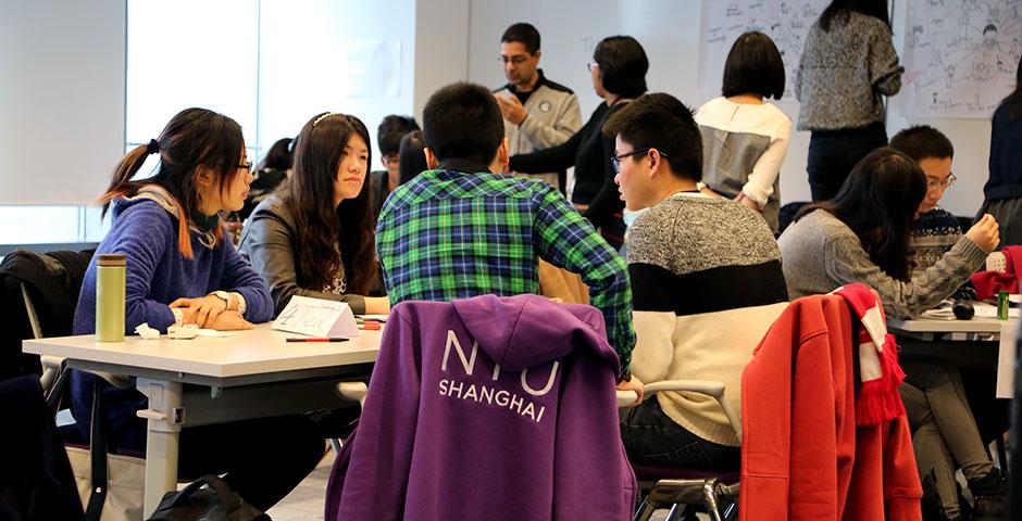 The first-ever DBS Digital Express Challenge at NYU Shanghai provides participants with Design Thinking and Lean Startup methodology training. January 22, 2015. (Photo by Tina Xu)