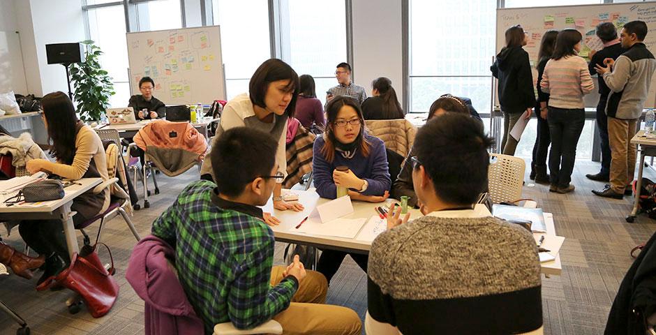 The first-ever DBS Digital Express Challenge at NYU Shanghai provides participants with Design Thinking and Lean Startup methodology training. January 22, 2015. (Photo by Tina Xu)