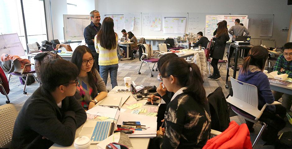 The first-ever DBS Digital Express Challenge at NYU Shanghai provides participants with Design Thinking and Lean Startup methodology training. January 23, 2015. (Photo by Tina Xu)