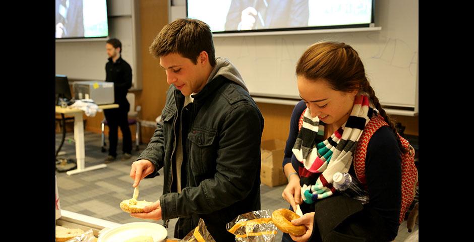 Students and faculty gathered bright and early to cheer on the Seahawks and Patriots for Super Bowl XLIX. February 2, 2015. (Photo by Annie Seaman)