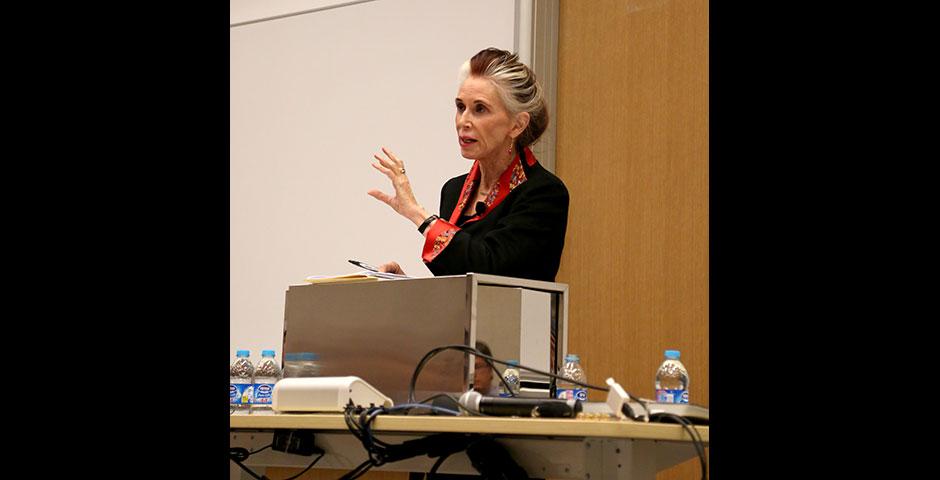 Professor of Law Catharine MacKinnon speaks on &quot;Trafficking, Prostitution, and Inequality&quot; at NYU Shanghai. February 5, 2015. (Photo by Dylan J Crow)