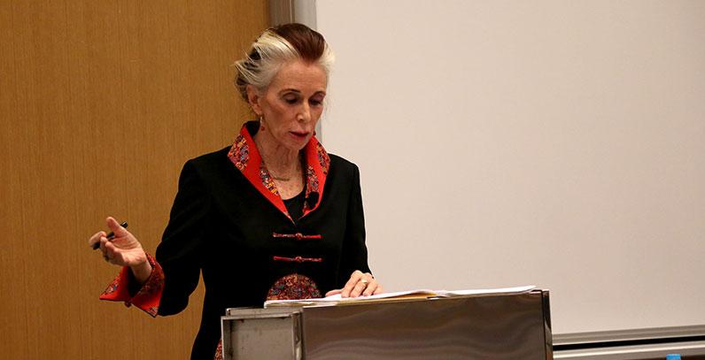 Professor of Law Catharine MacKinnon speaks on &quot;Trafficking, Prostitution, and Inequality&quot; at NYU Shanghai. February 5, 2015. (Photo by Dylan J Crow)