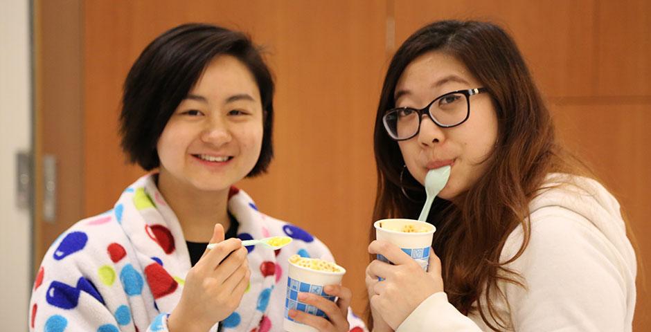 Students—some dressed in sleepwear for Viva La Violet&#039;s Pajama Monday—gather in the B1 rec area for ice cream treats. April 20, 2015. (Photo by Kevin Pham)