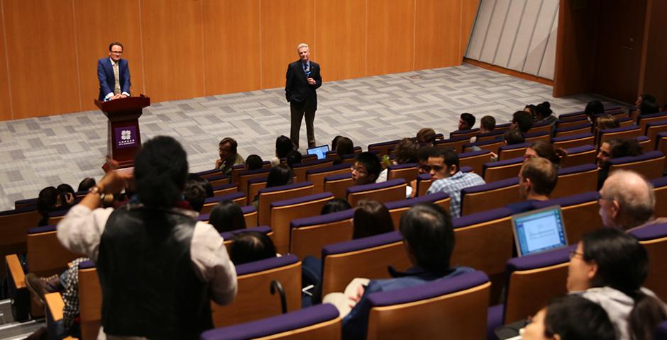 Dr. Roger D. Launius delivered a talk of &quot;Robots and Humans in Space: Technology, Evolution, and Interplanetary Travel&quot; on Thursday, Oct. 29, 2015.  (Photo by: Ibrahim Saeed)