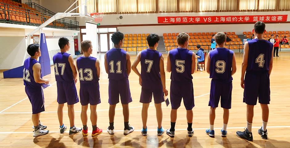 The NYU Shanghai Men's basketball team went toe to toe with Shanghai Normal University on March 5, with the game rallying to a tie at 74-74. (Photo by: Annie Seaman)