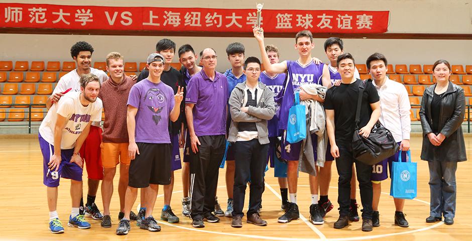 The NYU Shanghai Men's basketball team went toe to toe with Shanghai Normal University on March 5, with the game rallying to a tie at 74-74. (Photo by: Annie Seaman)