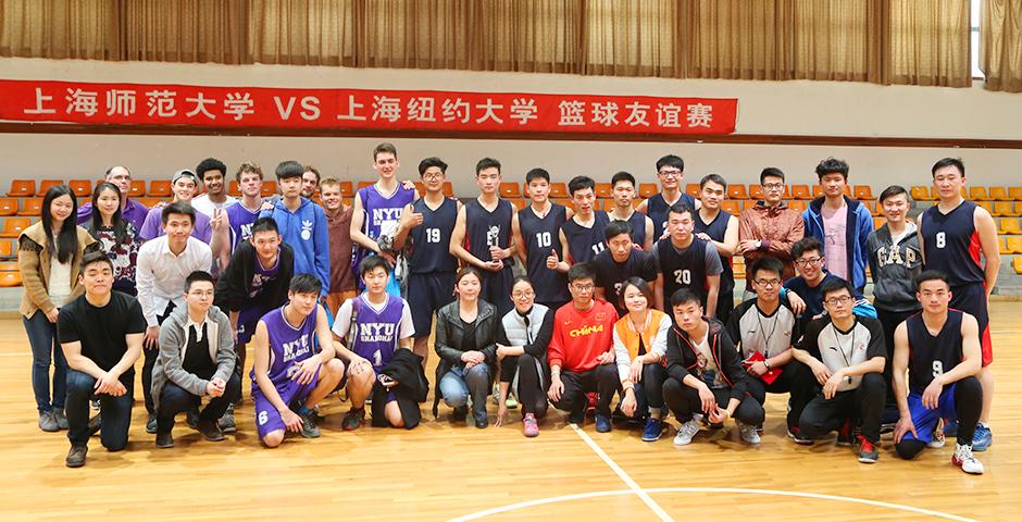 The NYU Shanghai Men's basketball team went toe to toe with Shanghai Normal University on March 5, with the game rallying to a tie at 74-74. (Photo by: Annie Seaman)