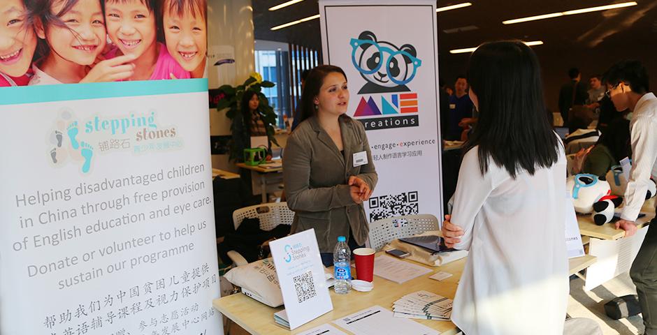 The Spring Internship Fair at NYU Shanghai saw some 22 companies with over 50 representatives recruiting students for internship opportunities on March 25. (Photo by: Shikhar Sakhuja)