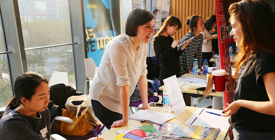The Spring Internship Fair at NYU Shanghai saw some 22 companies with over 50 representatives recruiting students for internship opportunities on March 25. (Photo by: Shikhar Sakhuja)