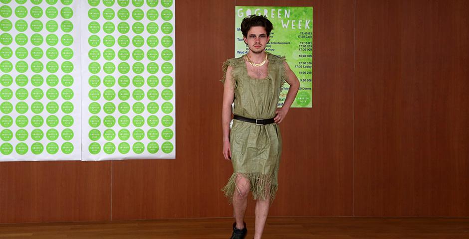Students presented a clothing collection made with sustainable principles in mind at the “Trash Fashion Show” on April 11 as part of GoGreen Week. (Photo by: Mei Wu)