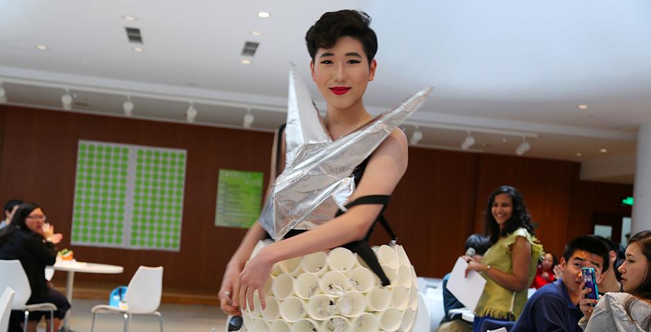 Students presented a clothing collection made with sustainable principles in mind at the “Trash Fashion Show” on April 11 as part of GoGreen Week. (Photo by: Mei Wu)