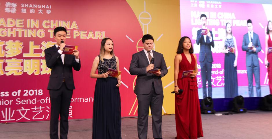 On May 22, the Oriental Pearl Tower shone violet for the graduating class of 2018. （Photo by: NYU Shanghai）