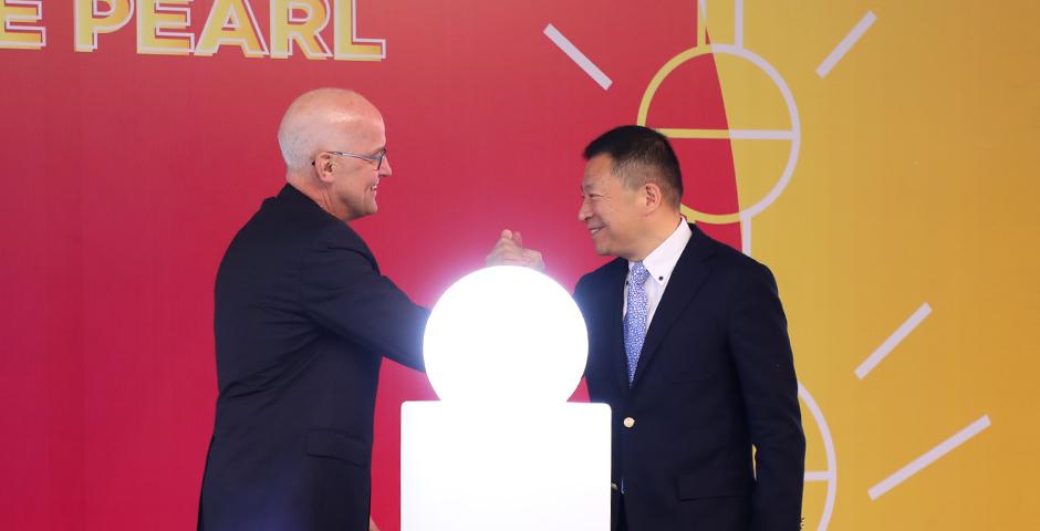 On May 22, the Oriental Pearl Tower shone violet for the graduating class of 2018. （Photo by: NYU Shanghai）