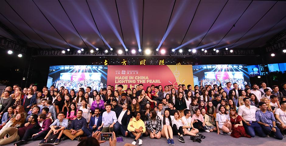 On May 22, the Oriental Pearl Tower shone violet for the graduating class of 2018. （Photo by: NYU Shanghai）