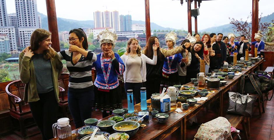 Twelve students from NYU Shanghai visited Hunan Province under a Dean’s Service Scholar (DSS) trip for rural education work during March. NYU Shanghai students used project-based methods to present English lessons at the Suining No. 1 High School. (Photos by: Shikhar Sakhuja)