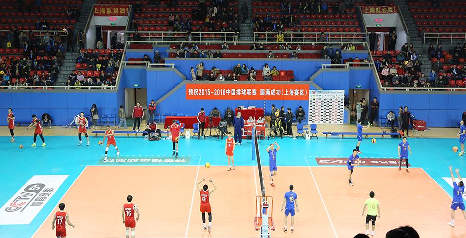 Members of the NYU Shanghai Women's Volleyball Team observed a Chinese Men's Volleyball League match on February 20. The competition saw Shanghai winning the match against Beijing in 3 out of 5 games played. (Photo by: Annie Seaman)