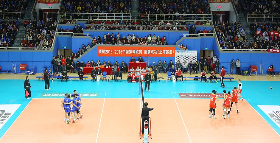 Members of the NYU Shanghai Women's Volleyball Team observed a Chinese Men's Volleyball League match on February 20. The competition saw Shanghai winning the match against Beijing in 3 out of 5 games played. (Photo by: Annie Seaman)