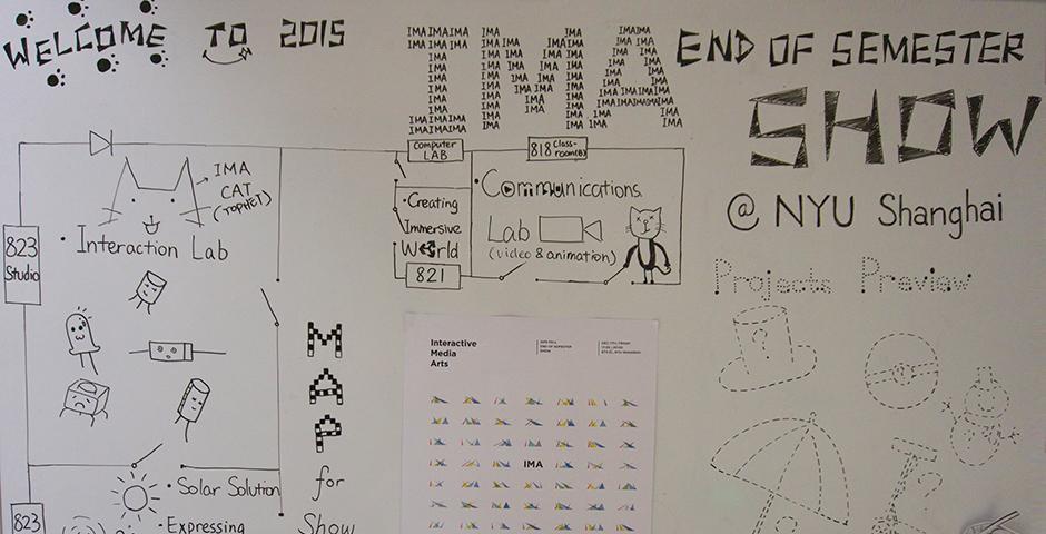 12月11日，IMA交互媒体与艺术学生期末展精彩亮相。太阳能随身充电宝、Wifi心脏监控器、“走不出校长视线的我”……只有想不到，没有做不到，同学们的奇思妙想和心灵手巧再次引爆上海纽约大学的创意之夜。 (摄影：吴眉)