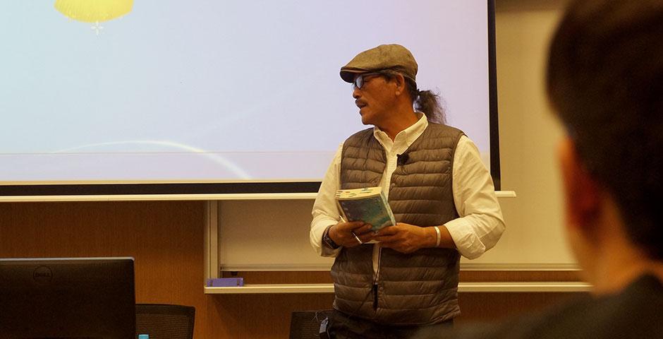 Syaman Rapongan, award-winning writer from the indigenous Tao tribe of Orchid Island, reads excerpts from his latest book, &#039;Dream Ocean.&#039; April 22, 2015. (Photo by Charlotte San Juan)