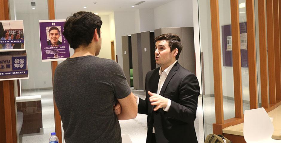 Students gather in the B1 Cafeteria hallway to meet this semester&#039;s Student Government Election candidates before the final round of voting. March 26, 2015. (Photo by Kadallah Burrowes)