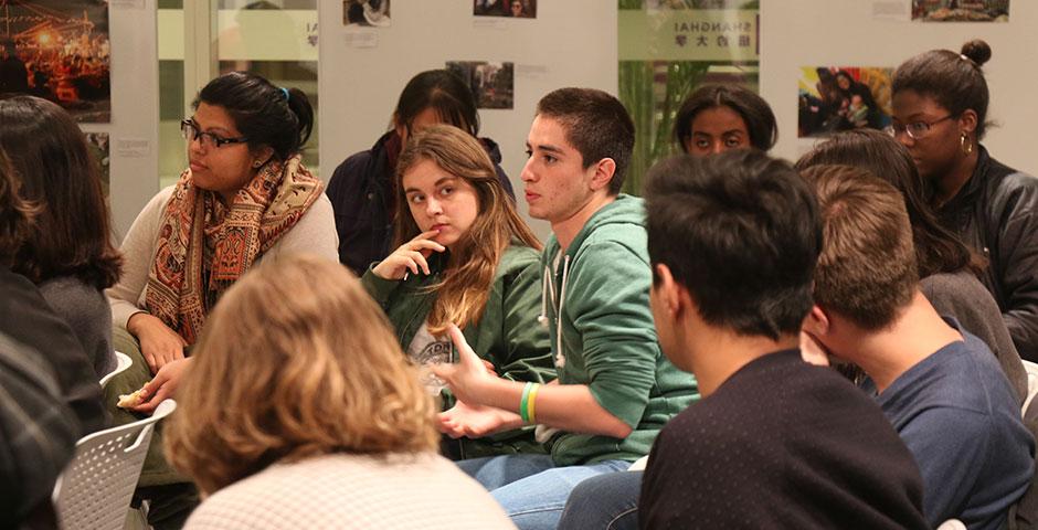 Members of the NYU Shanghai community gather to discuss micro-aggression, the unintentional discrimination against another group based on common misconceptions or stereotypes. April 14, 2015. (Photo by Kadallah Burrowes)