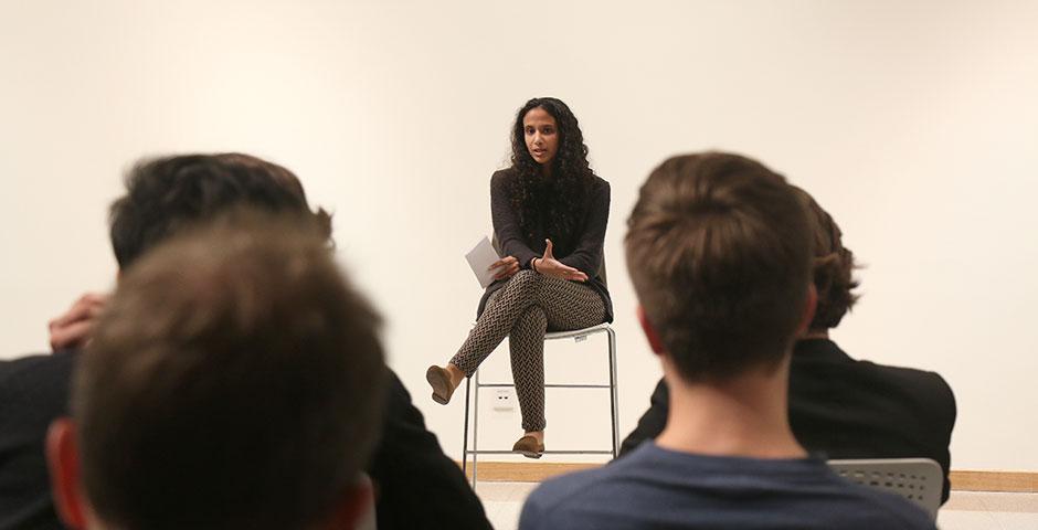Members of the NYU Shanghai community gather to discuss micro-aggression, the unintentional discrimination against another group based on common misconceptions or stereotypes. April 14, 2015. (Photo by Kadallah Burrowes)