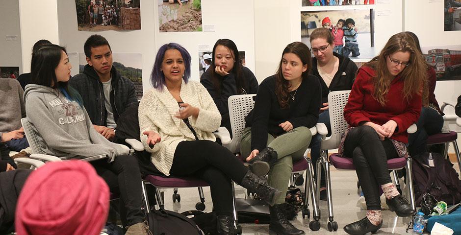Members of the NYU Shanghai community gather to discuss micro-aggression, the unintentional discrimination against another group based on common misconceptions or stereotypes. April 14, 2015. (Photo by Kadallah Burrowes)