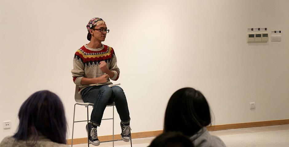 Members of the NYU Shanghai community gather to discuss micro-aggression, the unintentional discrimination against another group based on common misconceptions or stereotypes. April 14, 2015. (Photo by Kadallah Burrowes)