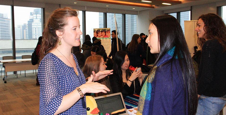 Students gathered in the 15th Floor Colloquium Room to learn about getting involved with NYU Shanghai's many clubs and student organizations. January 30, 2015. (Photo by Zhijian Xu)