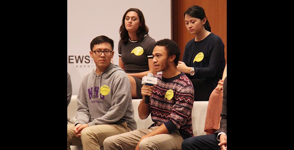 9月16日傍晚，“2015中美大学生对话”活动在上海纽约大学举行，同学们坦诚分享自己的大学梦。稍后，首份中美大学生问卷调查结果将新鲜出炉，共有超过100名美国大学生和近400名中国大学生参与。（摄影：Ewa Oberska）