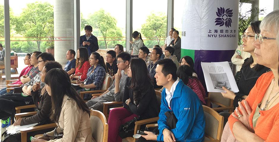 Dr. Ernest Gilman, visiting professor of English at NYU Shanghai, gives a speech on Shakespeare in China at Shanghai Pudong Library. May 9, 2015.