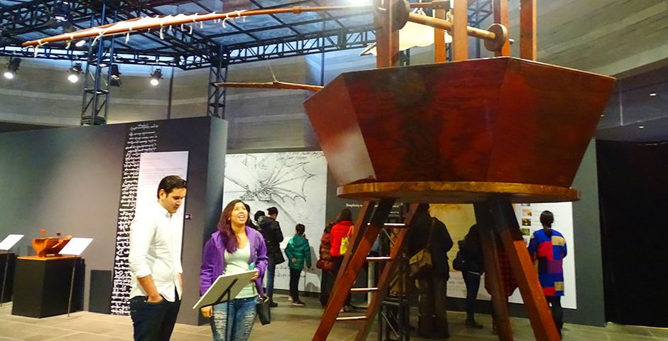 NYU Shanghai students took a Saturday off campus to explore the renowned exhibition, &quot;Da Vinci: The Genius&quot; at The Hub. The exhibit showcased models of Da Vinci&#039;s inventions as well as reprints of his most famous pieces of art. (Photo by: Annie Seaman)