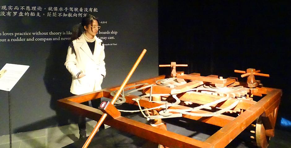 NYU Shanghai students took a Saturday off campus to explore the renowned exhibition, "Da Vinci: The Genius" at The Hub. The exhibit showcased models of Da Vinci's inventions as well as reprints of his most famous pieces of art. (Photo by: Annie Seaman)