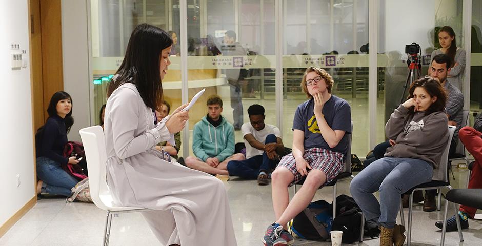 The Writing Program in conjunction with Feast hosted the second annual NYU Shanghai poetry competition on March.3. (Photo by: Mei Wu)