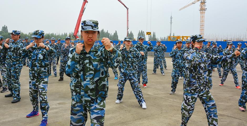 Over 150 Chinese freshmen, a handful of sophomores and one volunteer foreign student participated in compulsory military training for 10 days at a drill camp west of Shanghai. (Photos by: NYU Shanghai)