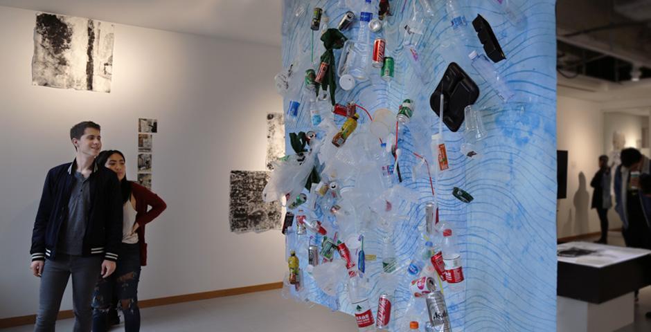 “The trash is present but abstracted when looking through the painting. When one walks around and faces it, specific objects are recognized. This is where we admit our contribution to the problem of marine pollution,” Gligic said.