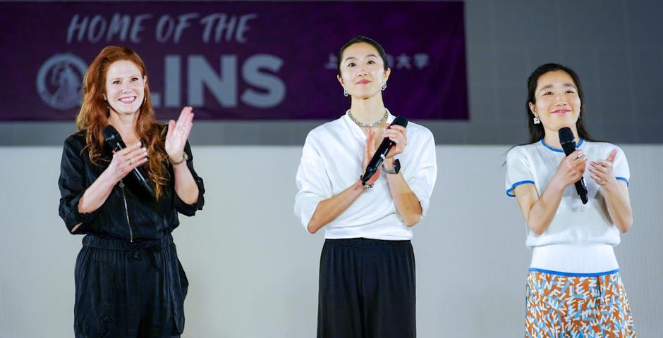 Left to right: Associate Arts Professor Aly Rose (Composition, Choreography & Performance, and Dance on Camera). Associate Arts Professor Tao Siye (Introduction to Dance & Movement, Ballet, Dances of Northern China, Dances of Southern China, and Han-Tang Dances), Assistant Arts Professor Zhao Yuting (Contemporary Dance, Choreography & Performance, and Intermediate Ballet).