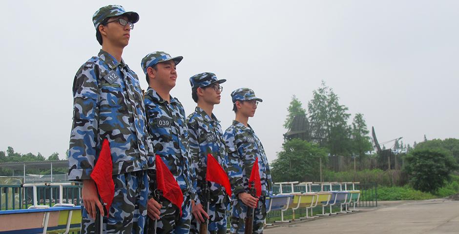 Over 150 Chinese freshmen, a handful of sophomores and one volunteer foreign student participated in compulsory military training for 10 days at a drill camp west of Shanghai. (Photos by: NYU Shanghai)