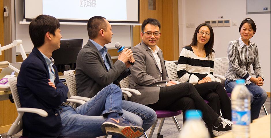 Leading entrepreneurs including Kevin Guo, founding co-CEO of Dianrong; Phil Ren, founding CEO of Mingdao; and Kerr Hu, founding CEO of Hippo Animation met with NYU Shanghai students and discussed China's startup landscape at the invitation of Elizabeth Chen, NYU Shanghai Senior Executive in Residence. (Photo by: NYU Shanghai)