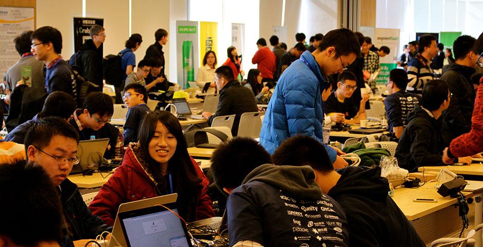 250 of the world's top student programmers competed in HackShanghai, a 24-hour coding marathon. November 15-16, 2014. (Photo by Sunyi Wang)