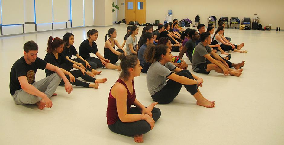 Dance professor Aly Rose prepped students for two high-energy routines on March 31 which featured modern dance, jazz and hip-hop choreography. (Photo by: NYU Shanghai)