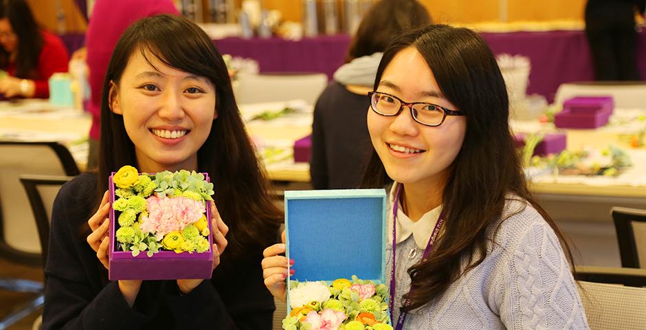 March 8, Women&#039;s Day was in full bloom with an afternoon of NYU Shanghai&#039;s special ladies getting creative with DIY flower arrangements for the office or home. Many thanks to HR for such a beautiful arrangement! (Photo by: NYU Shanghai)