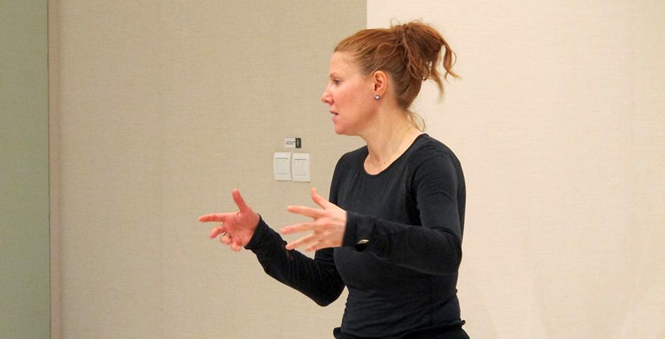 Dance professor Aly Rose prepped students for two high-energy routines on March 31 which featured modern dance, jazz and hip-hop choreography. (Photo by: NYU Shanghai)