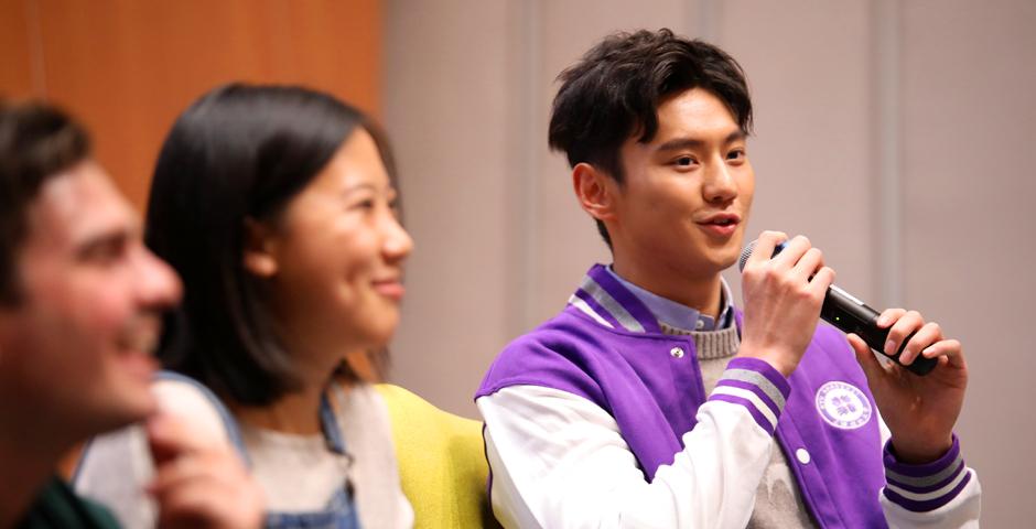 Chinese Olympic swimmer and sports heartthrob Ning Zetao spoke about daring to dream and the importance of social responsibility to an audience of NYU Shanghai students on October 21. (Photo by: NYU Shanghai)