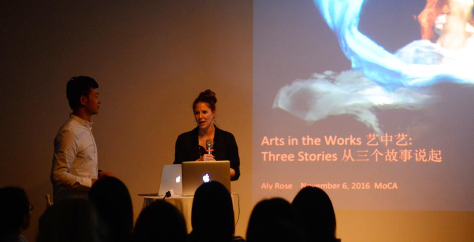 Dance Professor Aly Rose provides opening remarks on the dance performance. (Photo by: Michael Shi and Charlie Wang)