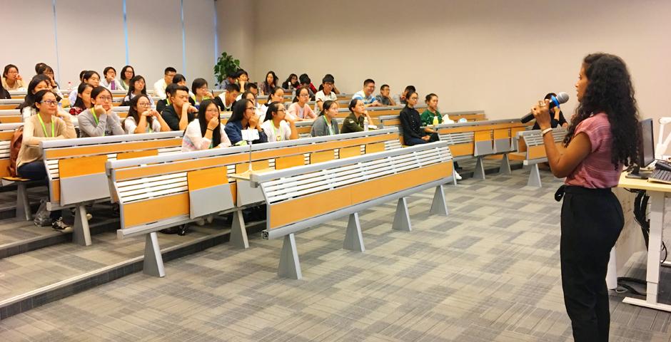 Sep 23~24,  NYU Shanghai hosted the Roots &amp; Shoots Leadership Workshop, attracting over 100 local Shanghai high school students. They heard from Maria Montoya, Dean of Arts and Science, and environmental studies professor, Yifei Li. Members from NYU Shanghai’s GreenShanghai club also shared experiences of how to innovate change and take action on campus. (Photo by: NYU Shanghai)